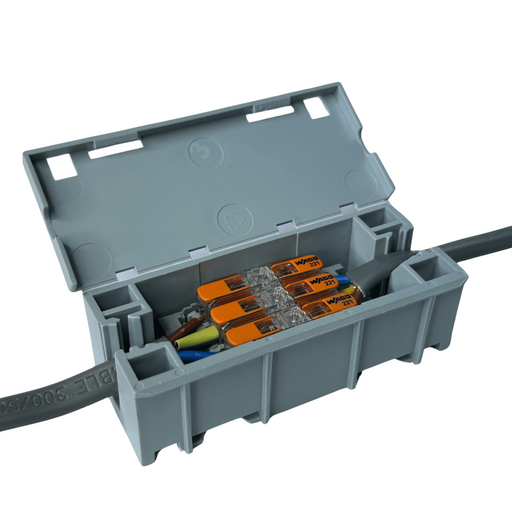 Wagobox light enclosure open with 221 connectors